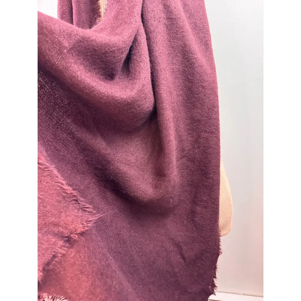 FREE PEOPLE Burgundy Red Winter Blanket Scarf Around Neck Raw Hem Large